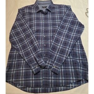 BUGATCHI Men Plaid Blue Long Sleeve Button Down Blue Shirt Size XL.#Preppy